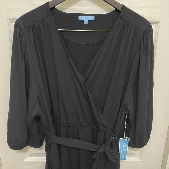 NEW Draper James RSVP Knit Wrap Dress Black Half Sleeve V-Neck Plus Size 2X NWT - Picture 4 of 14